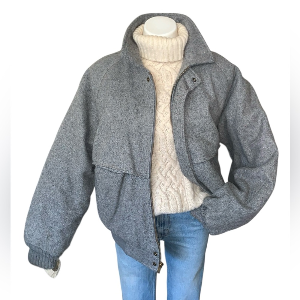 v i n t a g e :: Wool Warm Padded Lined Tweed Bomber Jacket - Picture 2 of 15